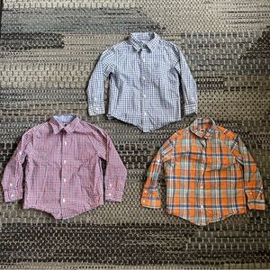 Set of Three (3) Janie and Jack Casual Button Down Shirts, Plaid Checker Size 3